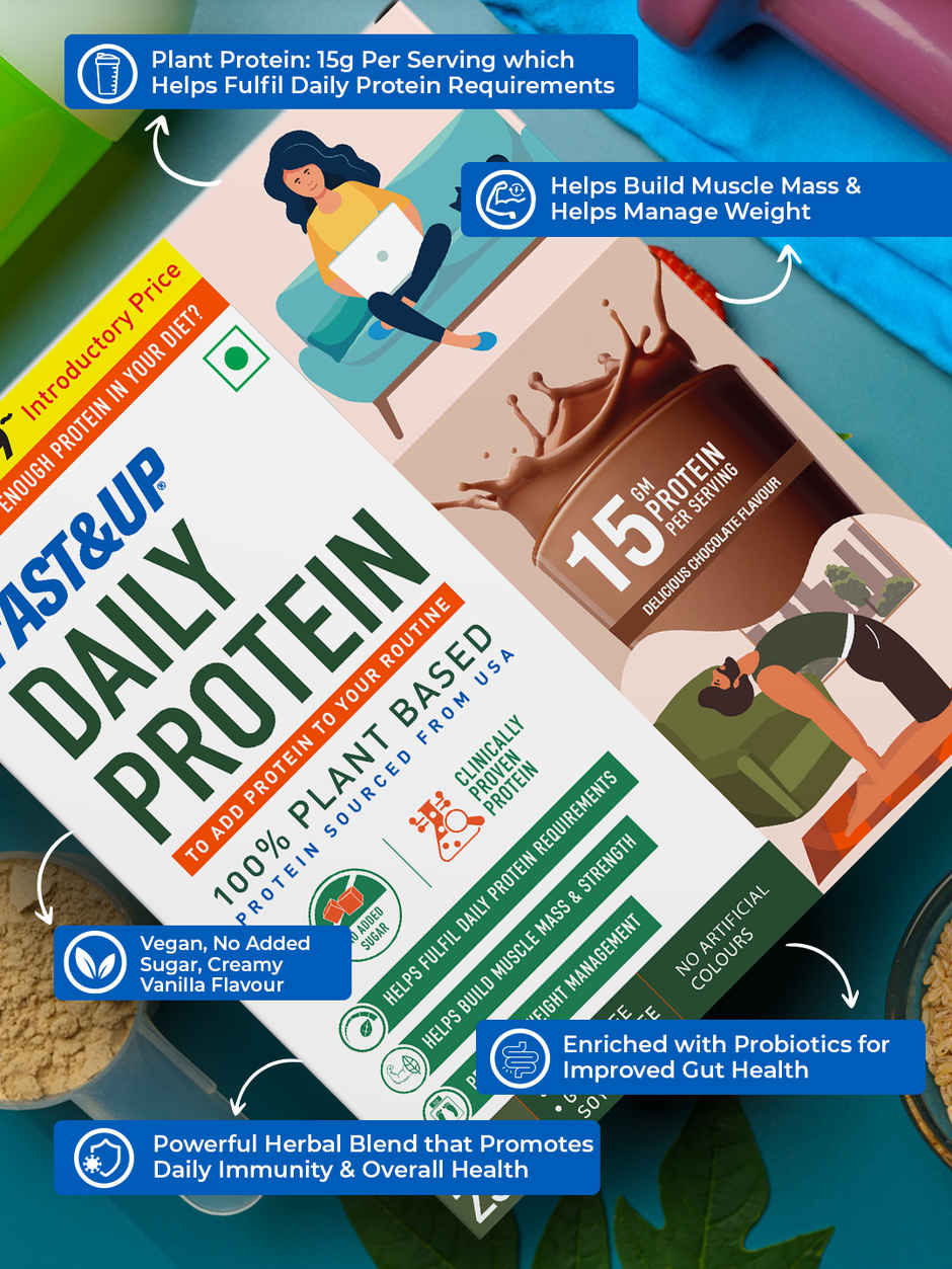 Fast&Up Daily Plant Protein - Daily Protein Requirements & Diabetic Friendly -15g Plant Protein - Delicious Chocolate 
