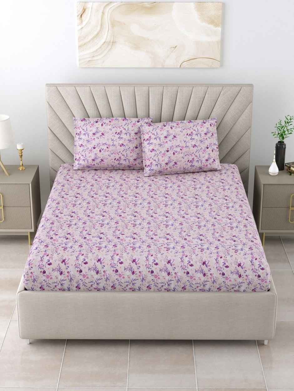 Bombay Dyeing Florentine 144 TC 100% Cotton Purple Super King Size Bedsheet with 2 Pillow Covers