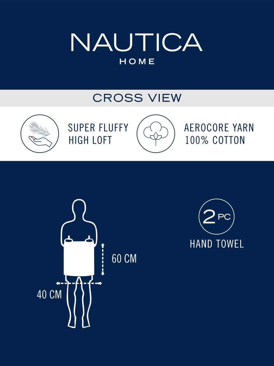 Nautica Fluffy Zero Twist 100% Cotton Towel -2pc Hand Towel | cross view) solid-lilac