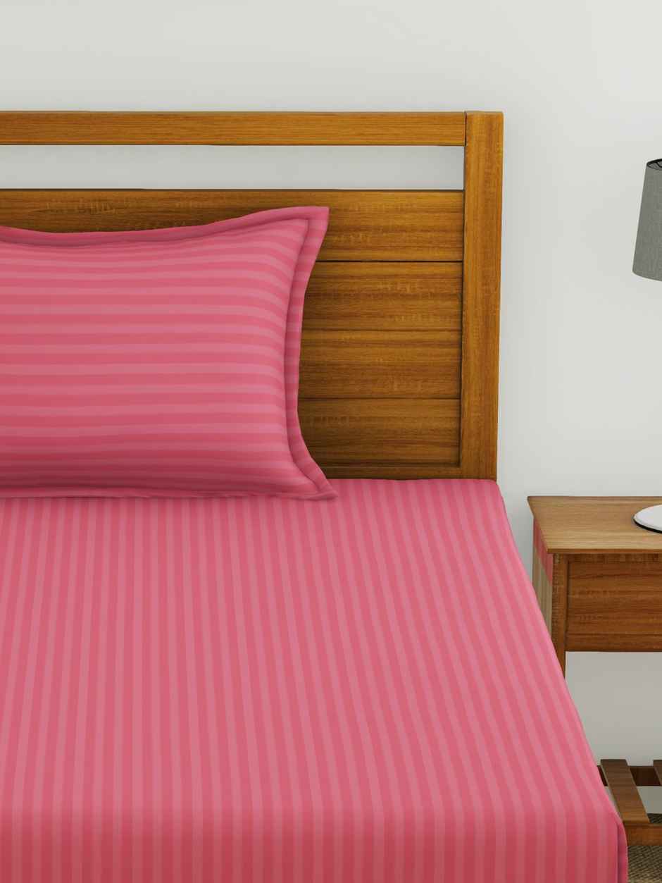 BIANCA Super Soft 100% Egyptian Cotton Satin Stripe Single Bedsheet with Pillow Cover | Coral