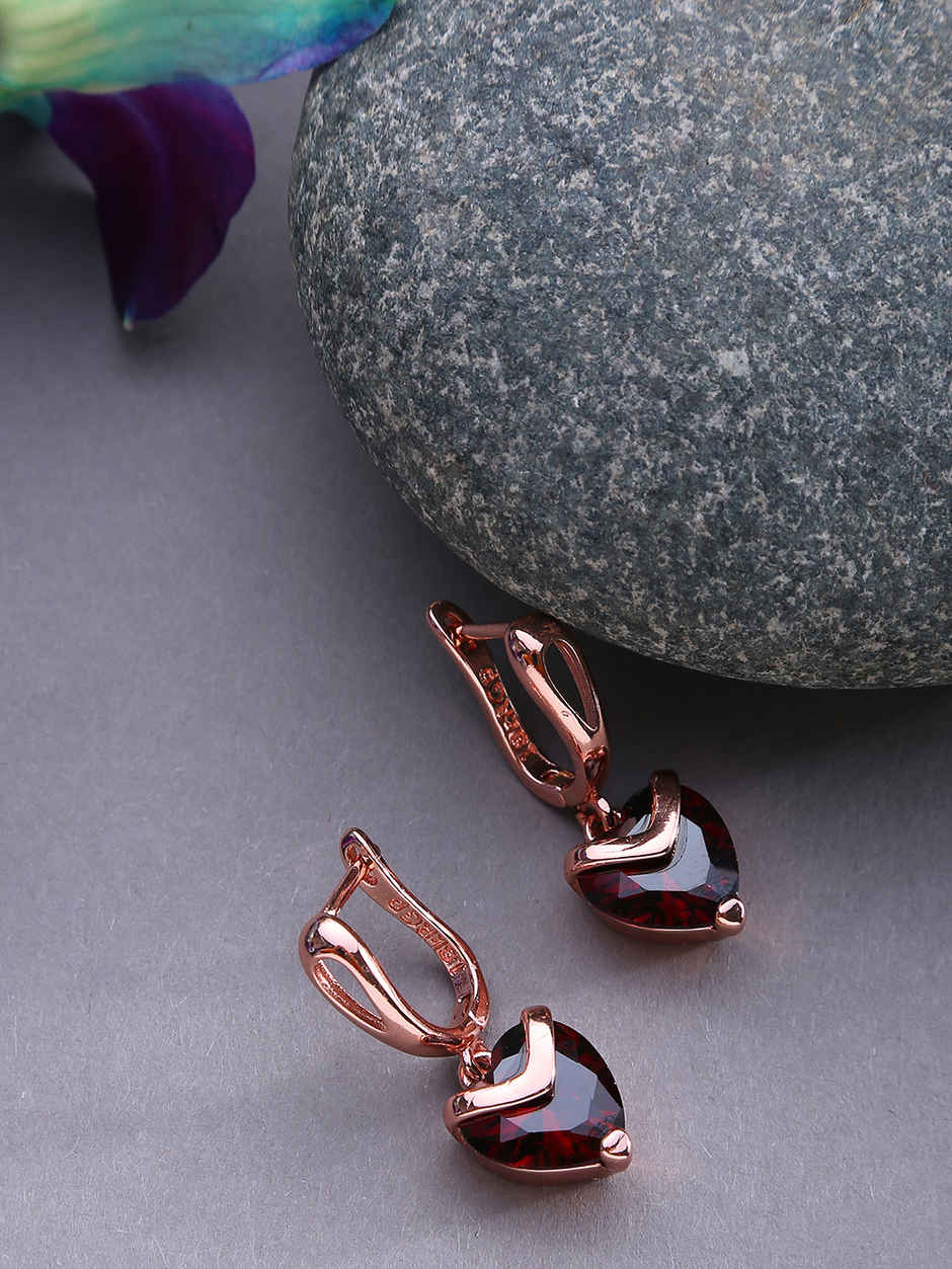SOHI Women's Red & Rose Gold Plated Contemporary Drop Earrings