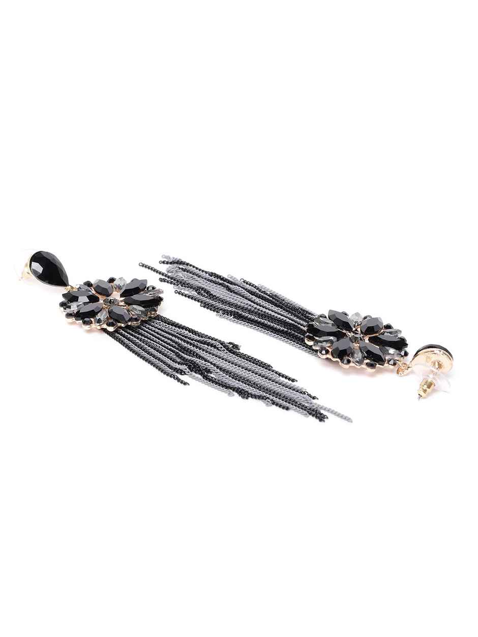 Youbella Crystal Tassel Handmade Earrings For Girls And Women (Black)(Ybear - 32836)