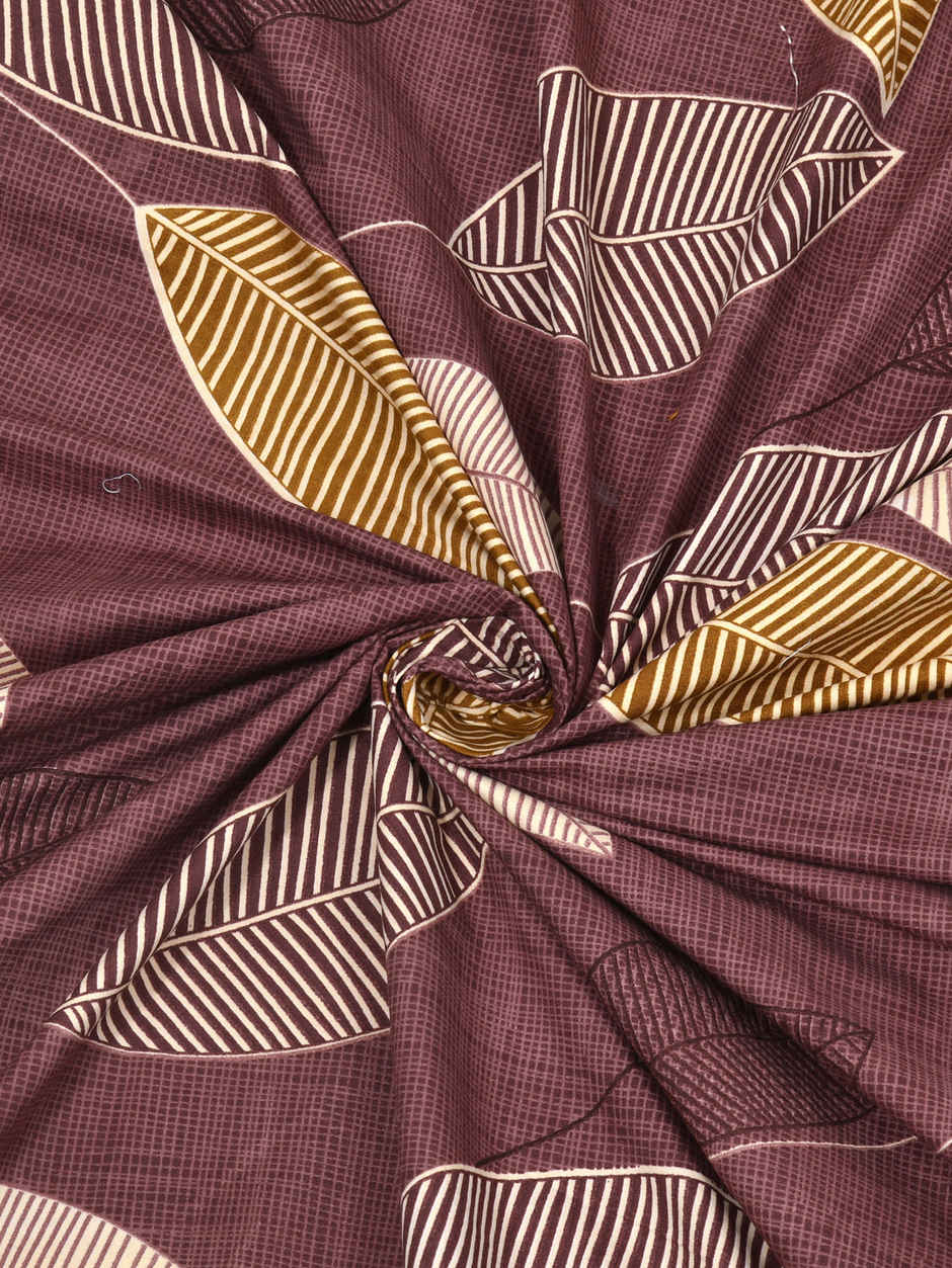 DREAM WEAVERZ Elastic Fitted Double Bedsheet with 2 Frill Pillow Covers | Cotton Blend | Brownish Purple