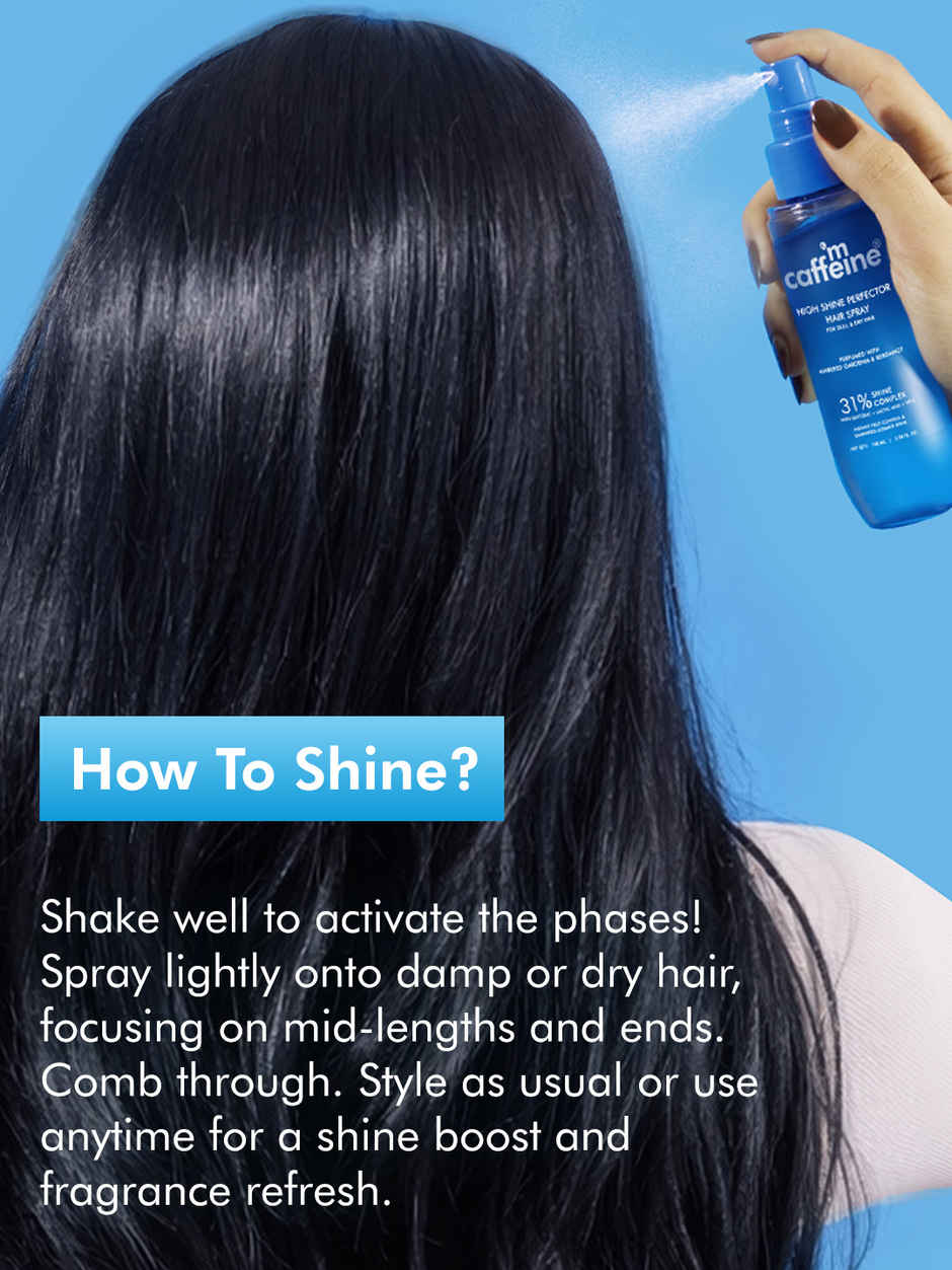 mCaffeine 5-in-1 Anti-Frizz Perfume Hair Spray, Instant Shiny Hair, Sun Protection