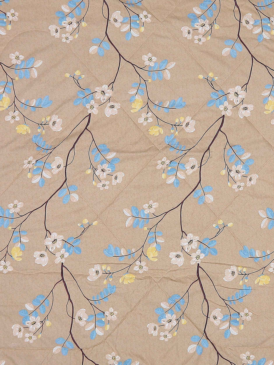 STATUS Reversible Floral Printed Comforter |Beige, Blue - 215 cm x 220 cm
