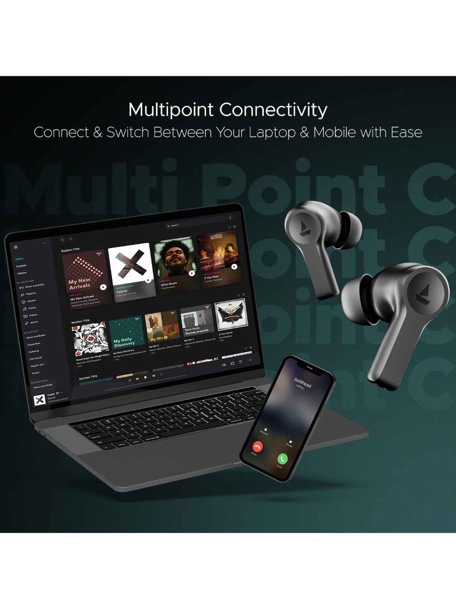 boAt Airdopes Flex 454 ANC TWS Earbuds with mic, 60HRS Battery, ANC(32dB), App Support, 4Mics ENx, Fast Charge, Dual Pairing, IPX5, v5.2 Bluetooth Earbuds - Gunmetal Black