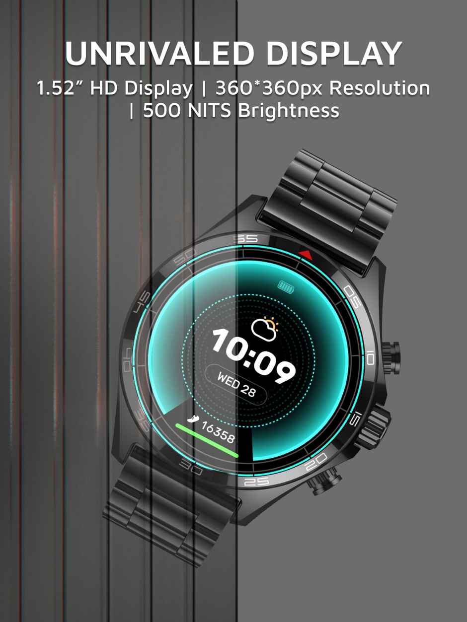 Cult Active TR 1.52"Display, Stainless Steel Build, Wireless Charging, BT Calling Smartwatch (Black)