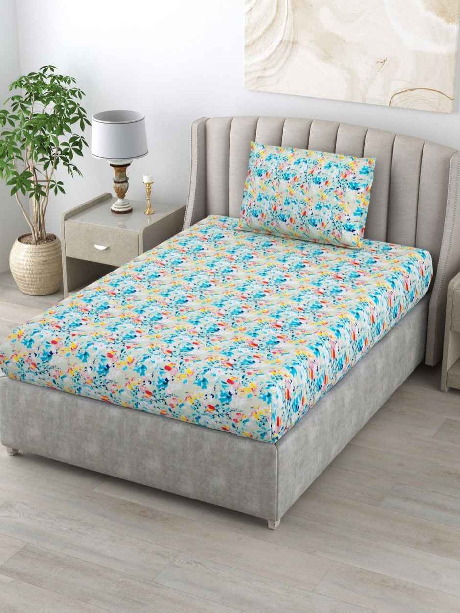 Bombay Dyeing Dream Lover 104 TC 100% Cotton Blue Single Size Bedsheet with 1 Pillow Cover