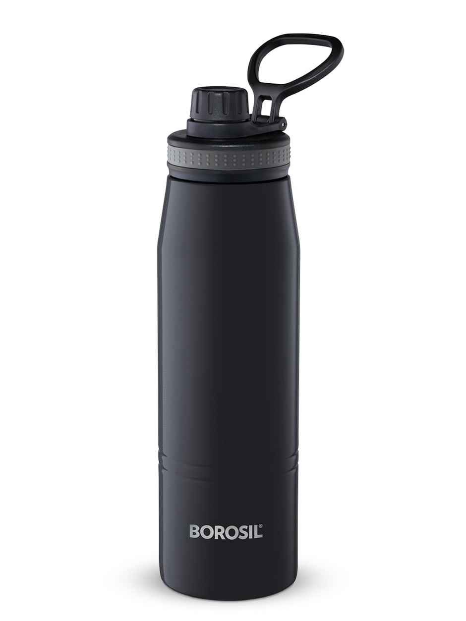 Borosil GoSports Stainless Steel Wate Bottle - 900 ml | Black | Double Wall Vacuum Insulated Flask