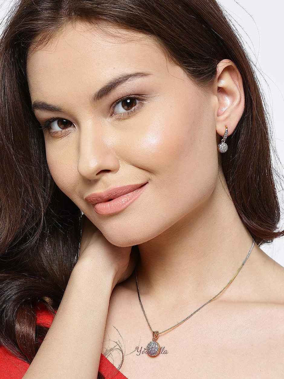 YouBella AD Gold Plated Pendant/Necklace Set with Earrings for Girls & Women (YBPD - 71037)