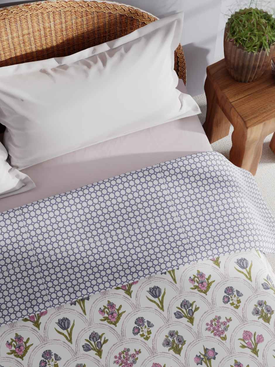 Bianca Extremely Soft Muslin Cotton Dohar Pure Cotton Double Size | Mezzo Floral-Grey, White