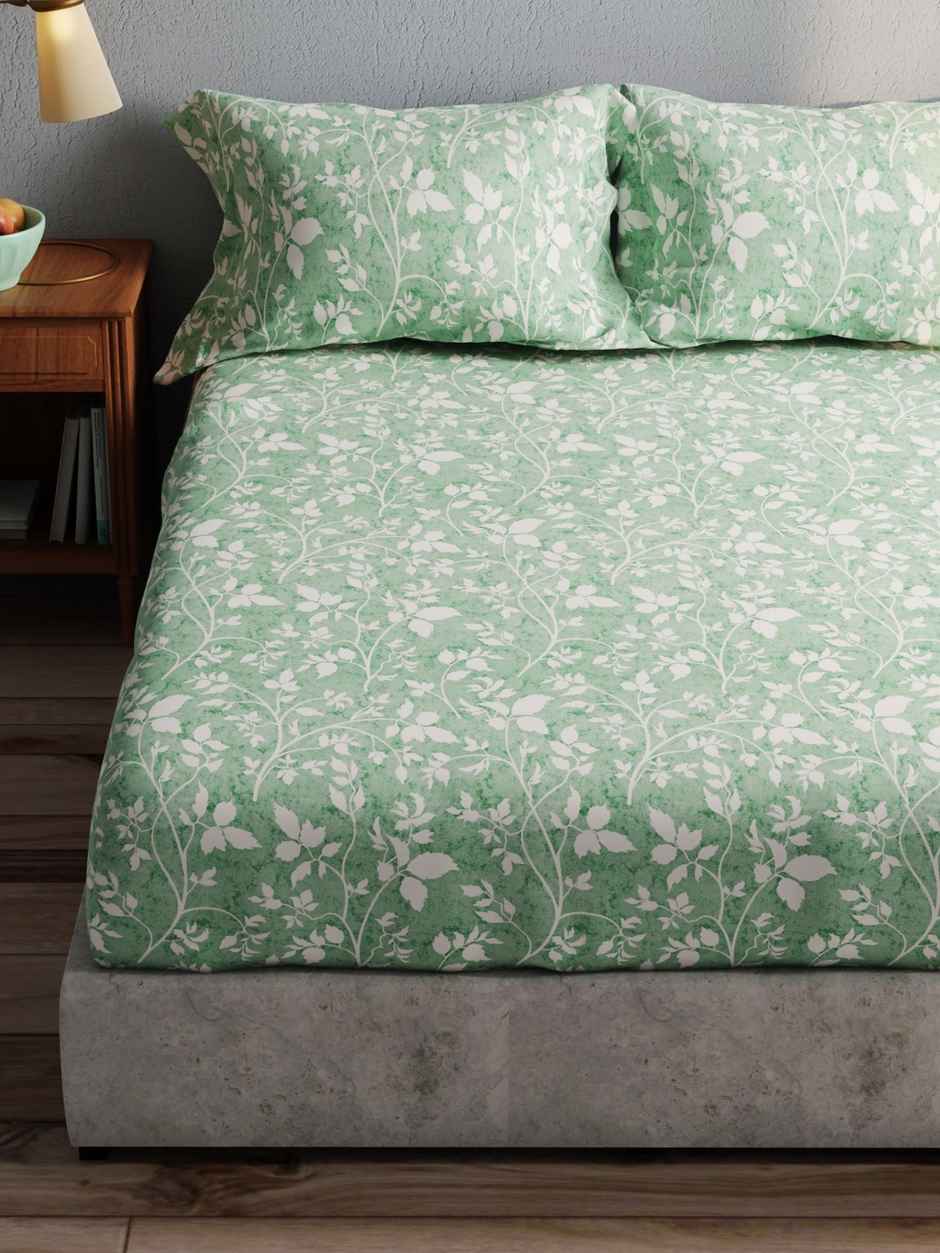 Bianca 100% Pure Cotton Double Bedsheet With 2 Pillow Covers 3pc Set | Amolina Floral-Forestgreen