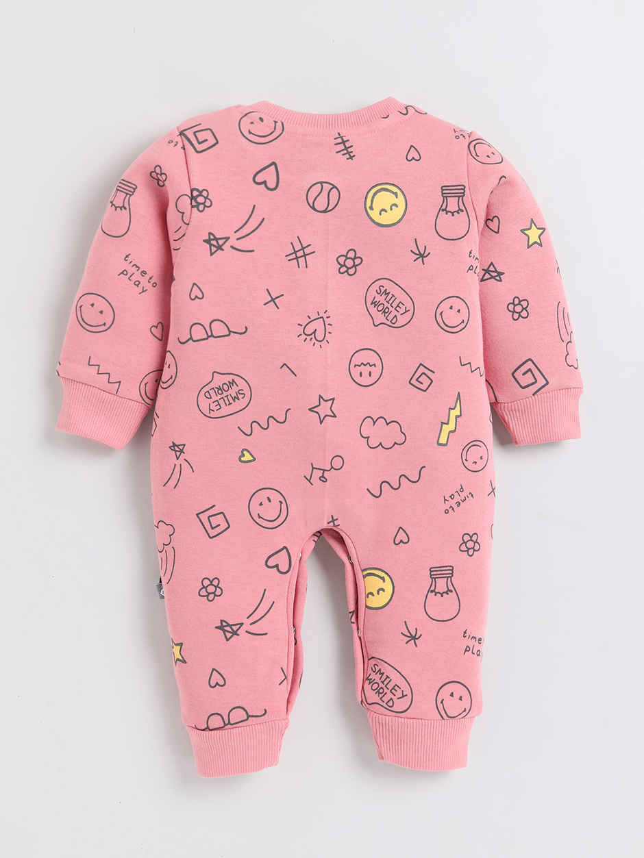 Mom's Love Smiley Printed Romper Infant Boys | Peach - 3-6 Month