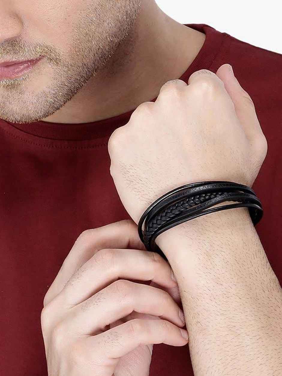 YouBella Bracelets for Men and Boys Black Leather Bracelet (YBBN - 92148)