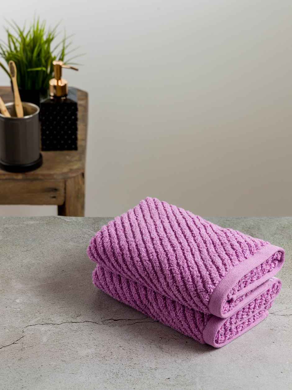 Nautica Fluffy Zero Twist 100% Cotton Towel -2pc Hand Towel | cross view) solid-lilac