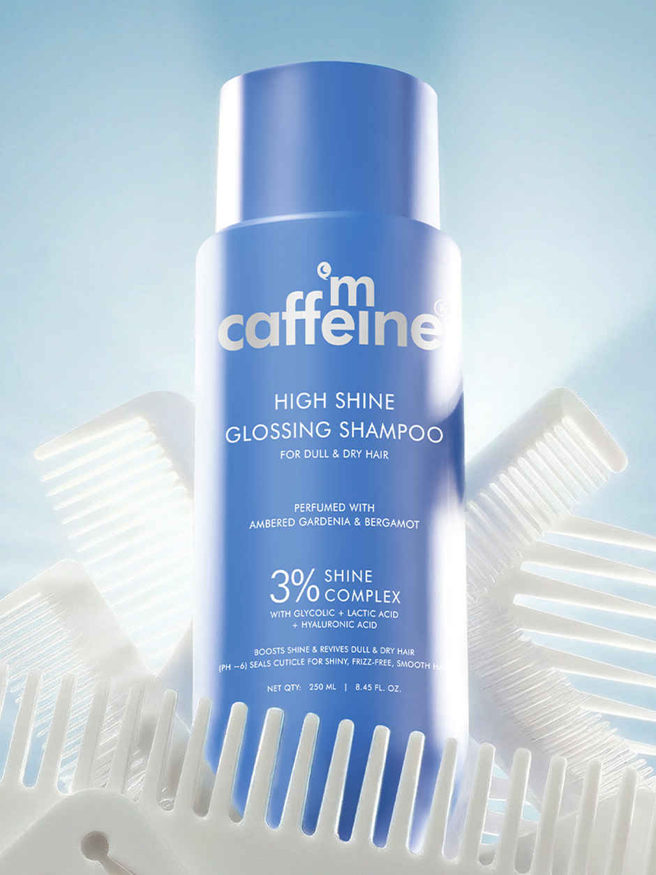 mCaffeine Glossy Hair Shampoo, 3% Shine Complex, Shinier Hair, 48Hr Anti Frizz
