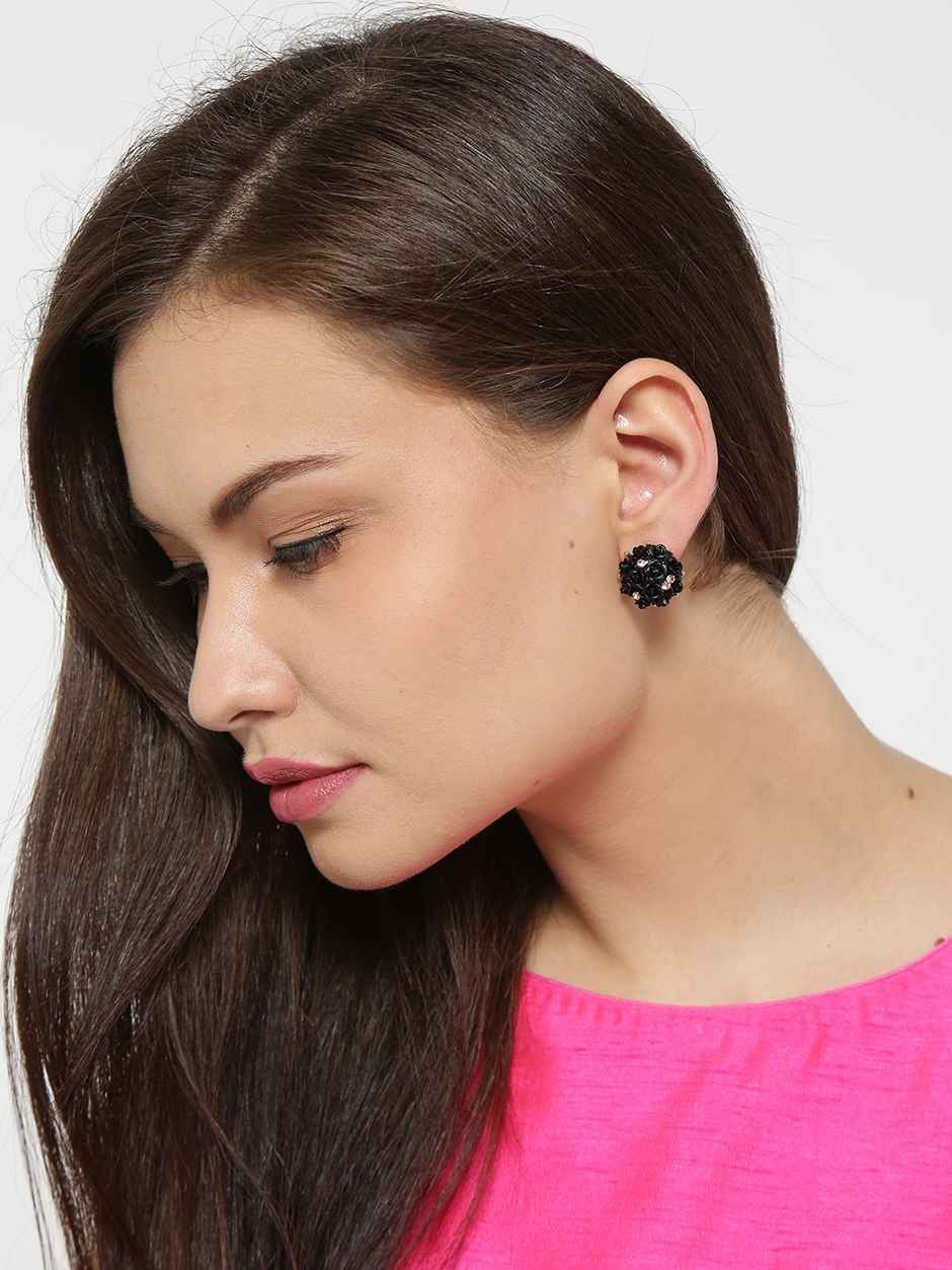 Youbella Fashion Jewellery Rose Shape Stud Earrings For Girls And Women (Black)(Ybear - 31674)