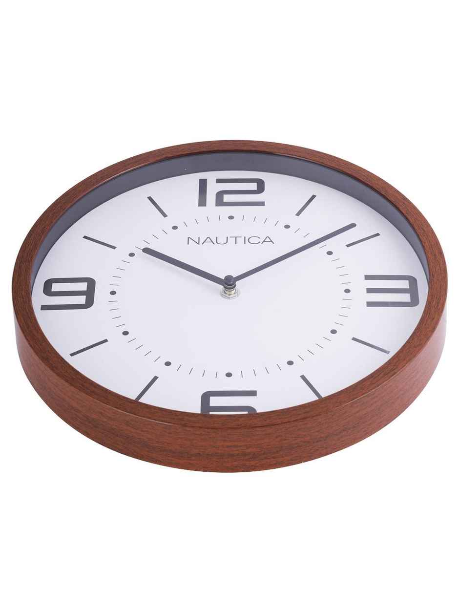 Nautica Luxury Wooden Finish Modern Wall Clock With Quartz Silent Sweep Technology -Mahogany/White