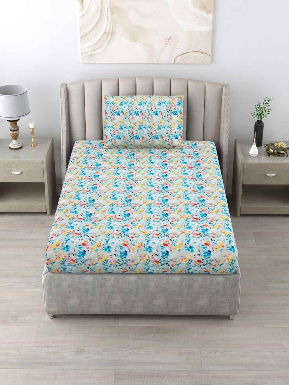 Bombay Dyeing Dream Lover 104 TC 100% Cotton Blue Single Size Bedsheet with 1 Pillow Cover