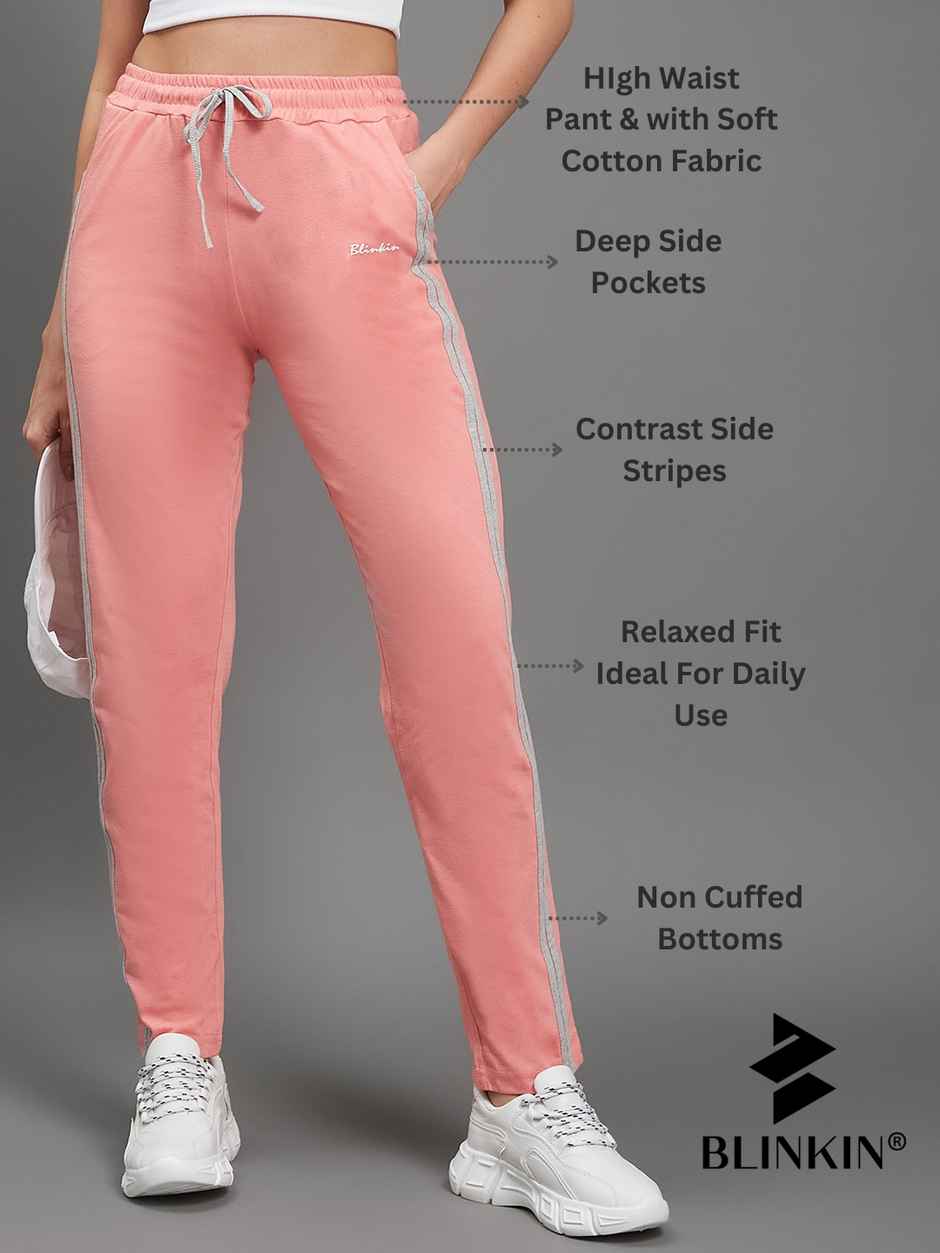 Blinkin Women's Cotton Striped Pyjamas & Track Pants with Side Pockets | Pink - M