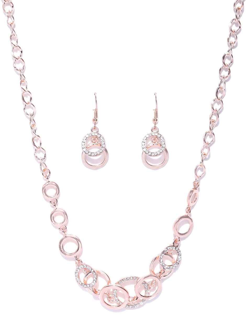 YouBella Rose Gold-Plated Stone-Studded Jewellery Set (YBNK - 5746)
