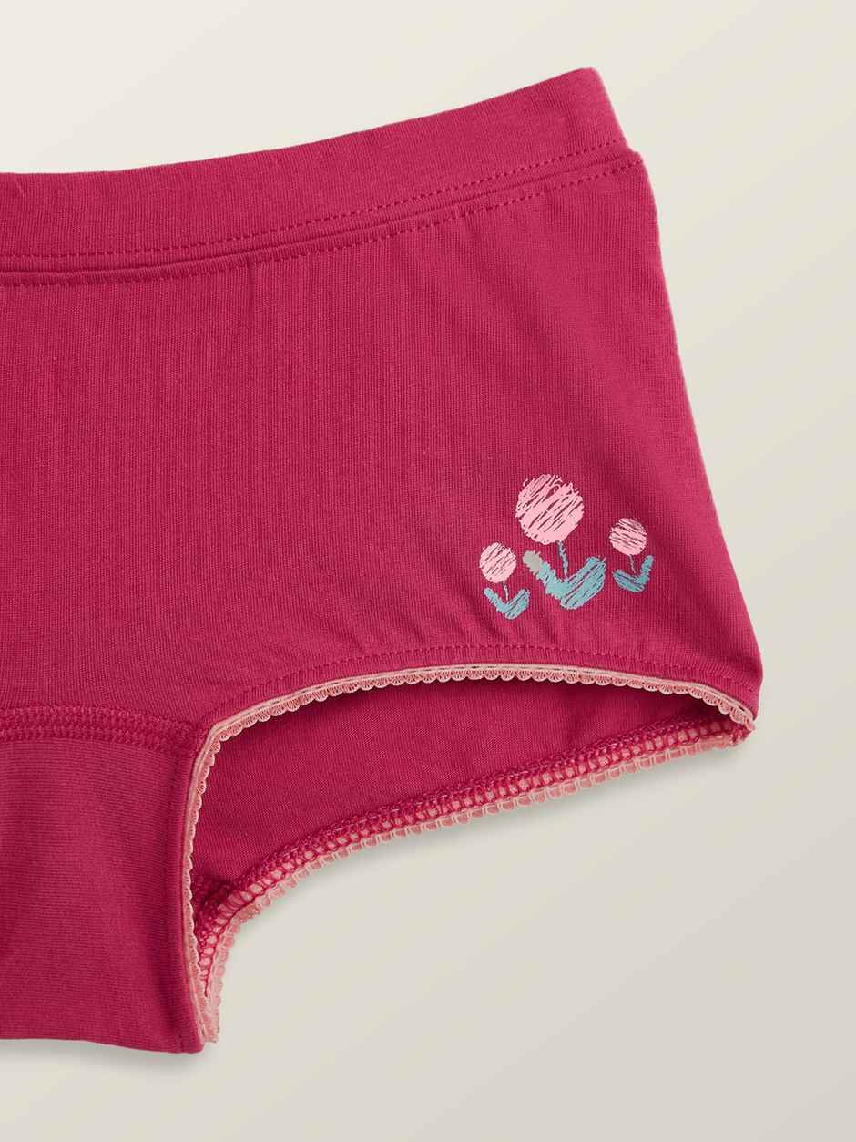 XY Life Scribbles Flowery Intellisoft Tencel Modal Boy shorts - Dark Pink+Aqua Green | Pack Of 2