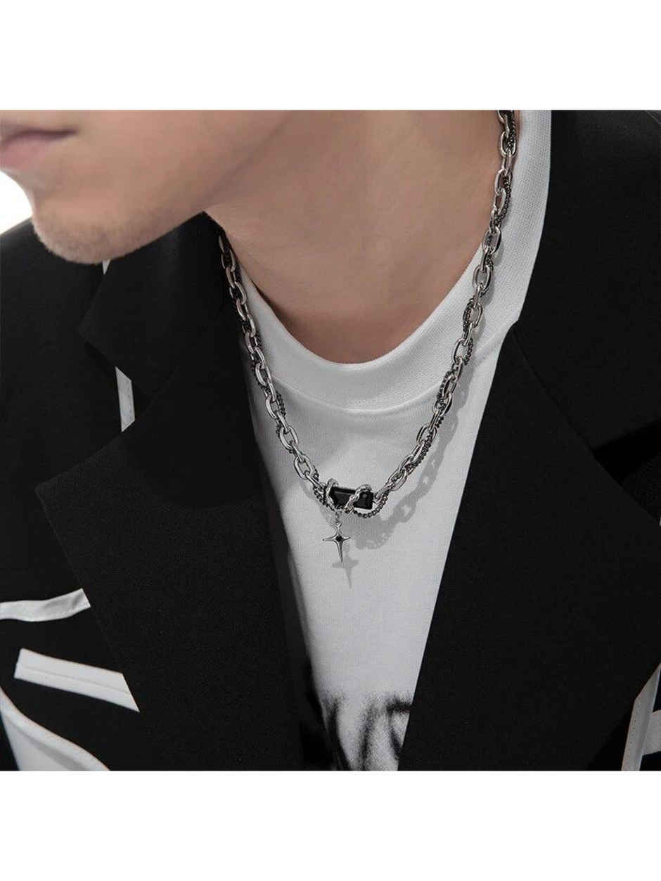 SALTY Alpha Rugged Modern Pendant with Chain for Men and Boys| Anti-Tarnish | Silver and Black