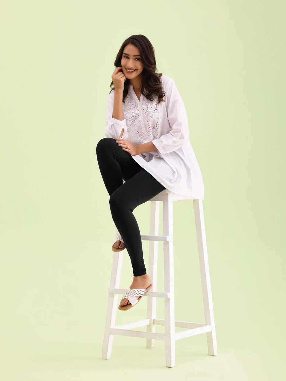 Go Colors Women's Solid Mid Rise Ankle Length Leggings | Black - M