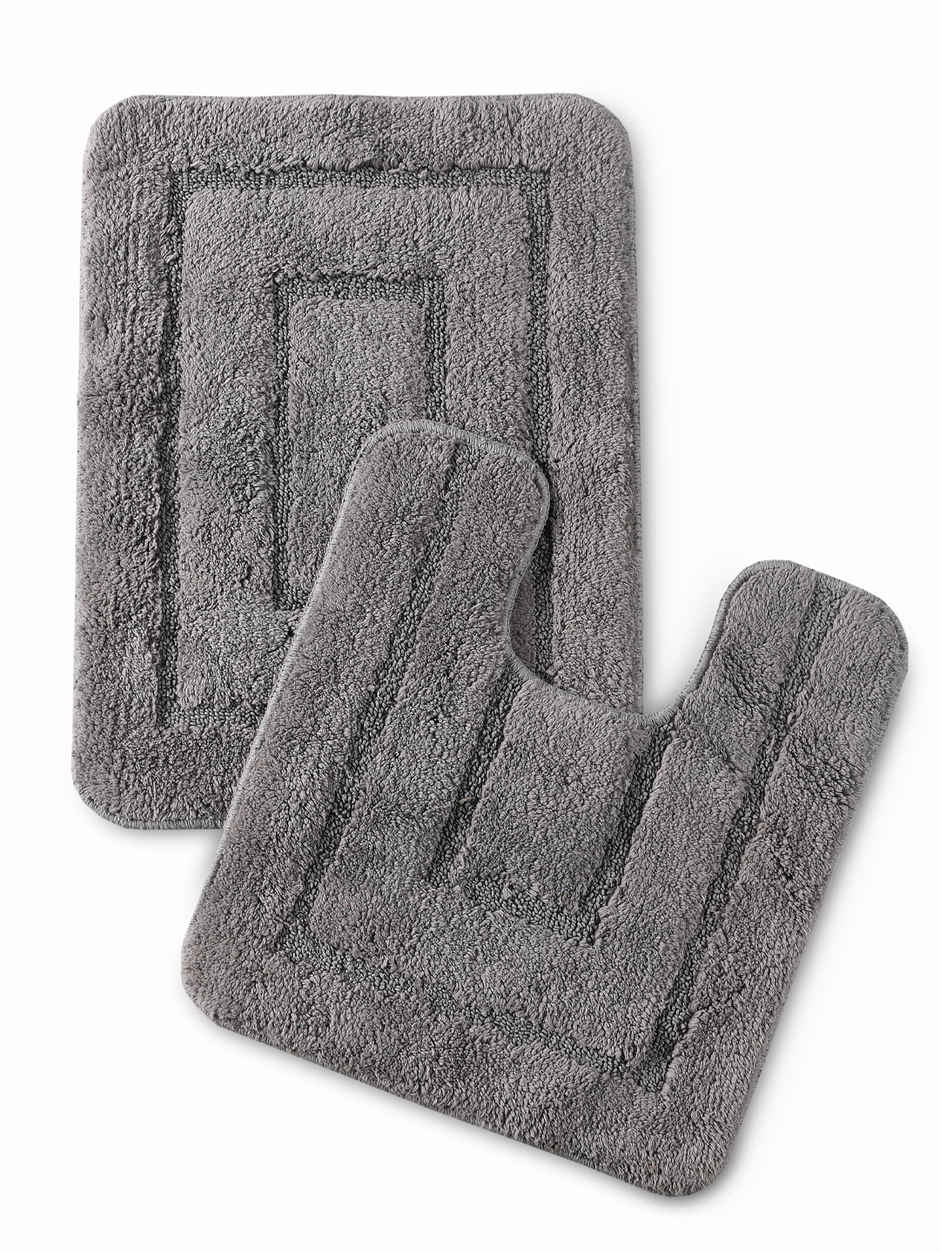 Saral Home Cotton Anti-Slip Bathmat & Contour Set | 45 x 60 cm & 45 x 50 cm | Grey