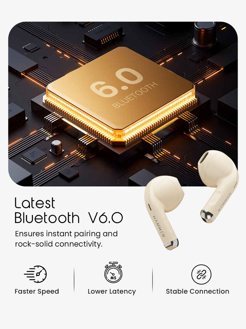 Hammer Ultra Pods True Wireless Earbuds | In-Built Mic | 100H Standby Time | Beige