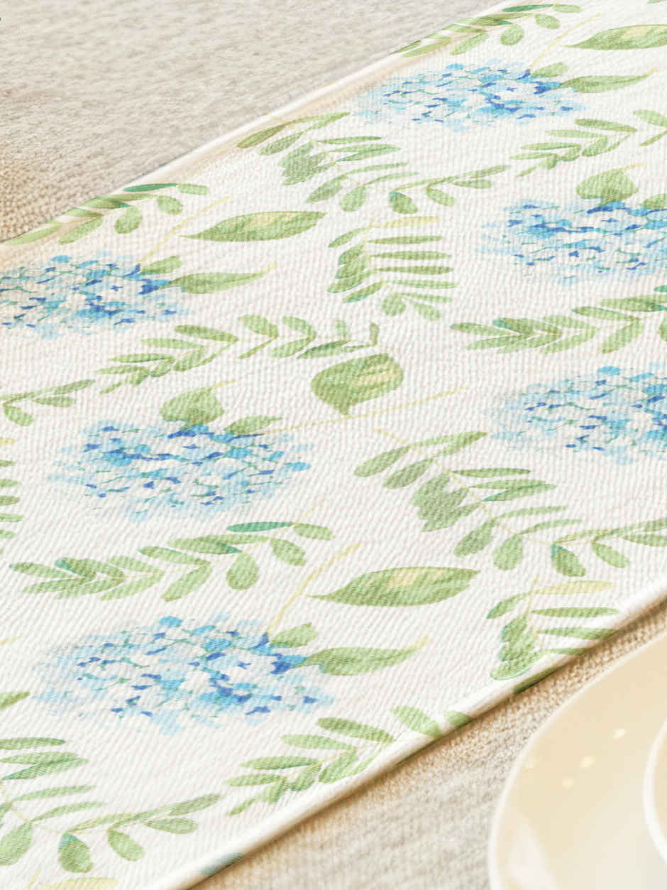 Bianca Premium Printed Cotton Table Runner For Dining & Center Tables | Florence | Blue & Green