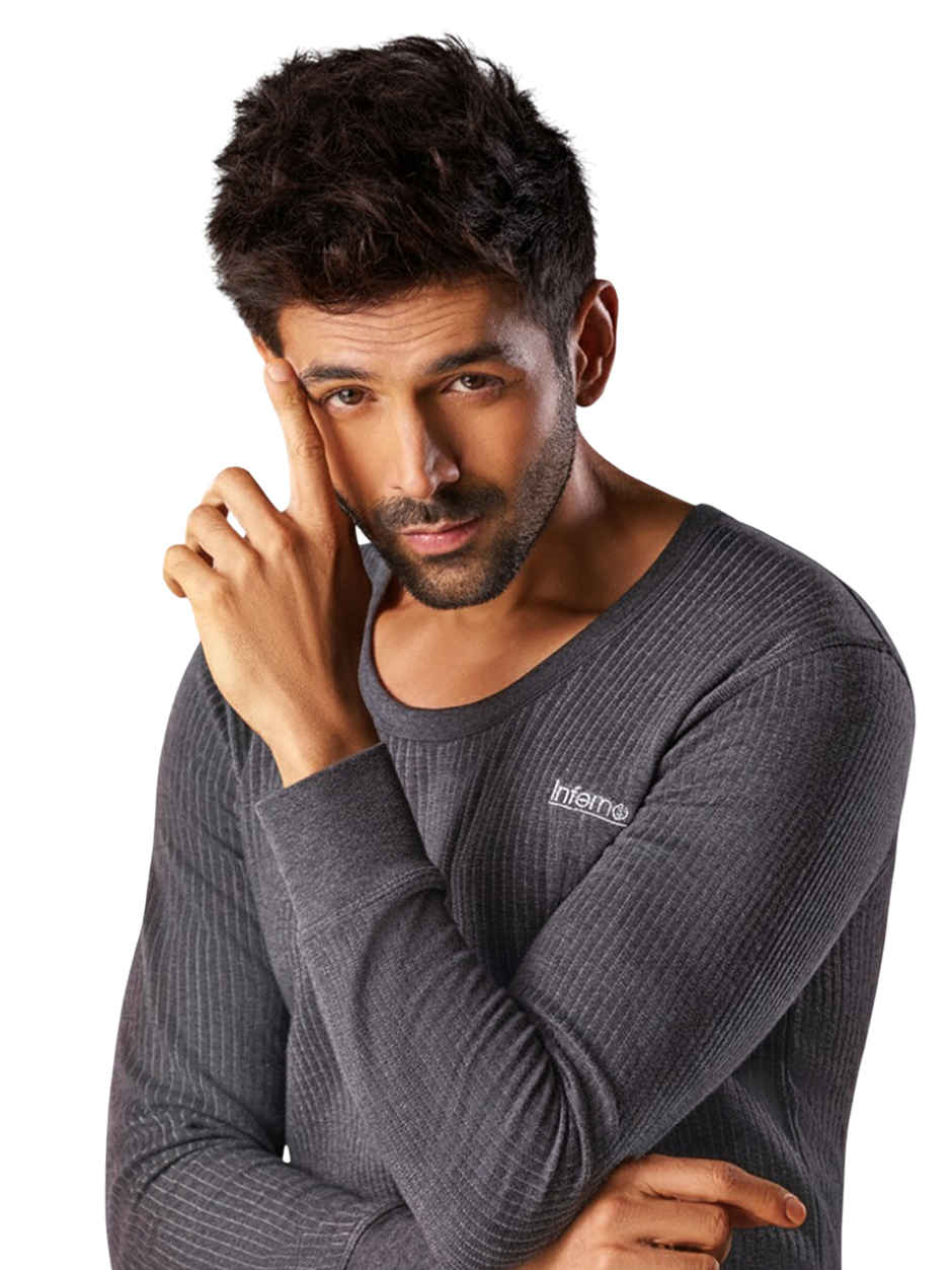 Lux Inferno Round Neck Full Sleeve Thermal Top for Men | Charcoal | 100 | XXL