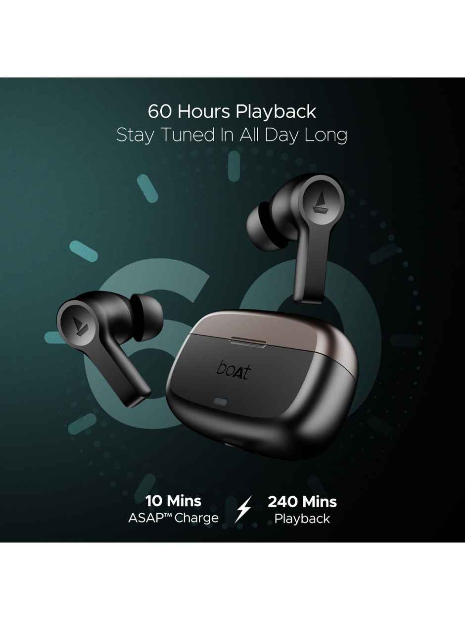 boAt Airdopes Flex 454 ANC TWS Earbuds with mic, 60HRS Battery, ANC(32dB), App Support, 4Mics ENx, Fast Charge, Dual Pairing, IPX5, v5.2 Bluetooth Earbuds - Gunmetal Black