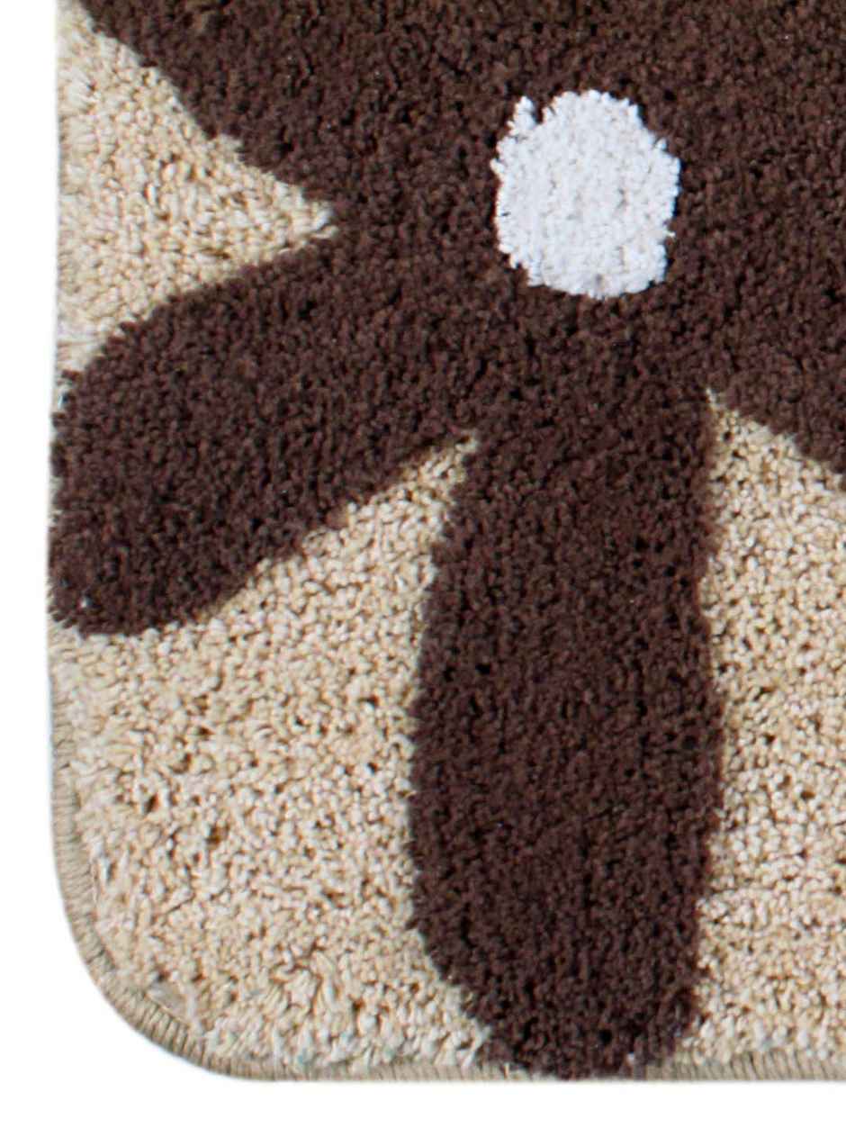 Saral Home Cotton Flower Print Anti-Slip Bathmat | Beige - 40 x 60 cm