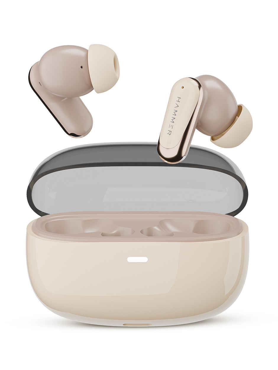 Hammer Aura Wireless Earbuds | 32dB ANC Noise Cancellation | TWS with 4-Mic ENC | Beige