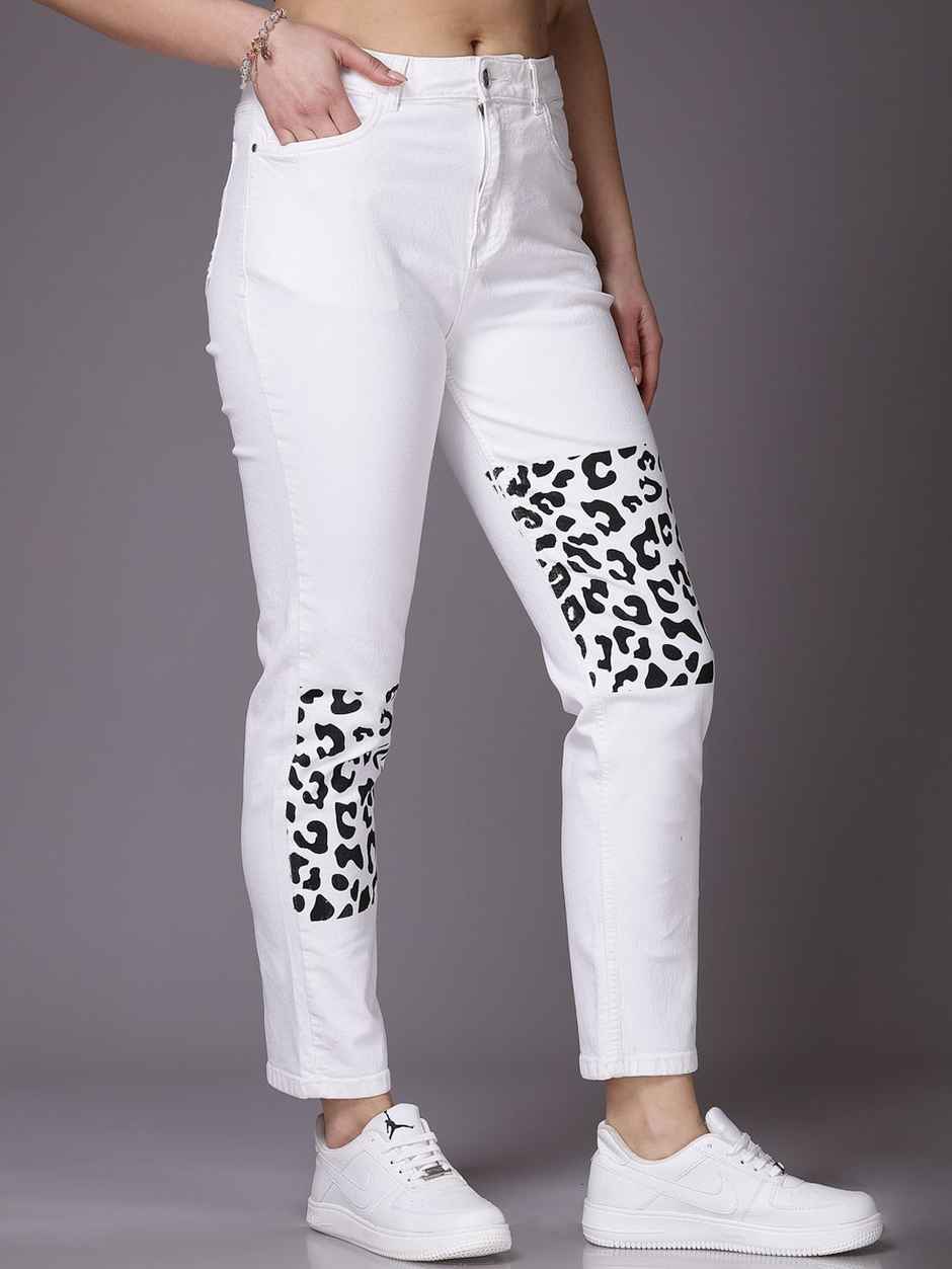 Freehand Women's Printed Straight Fit Denim Jeans | White - 34