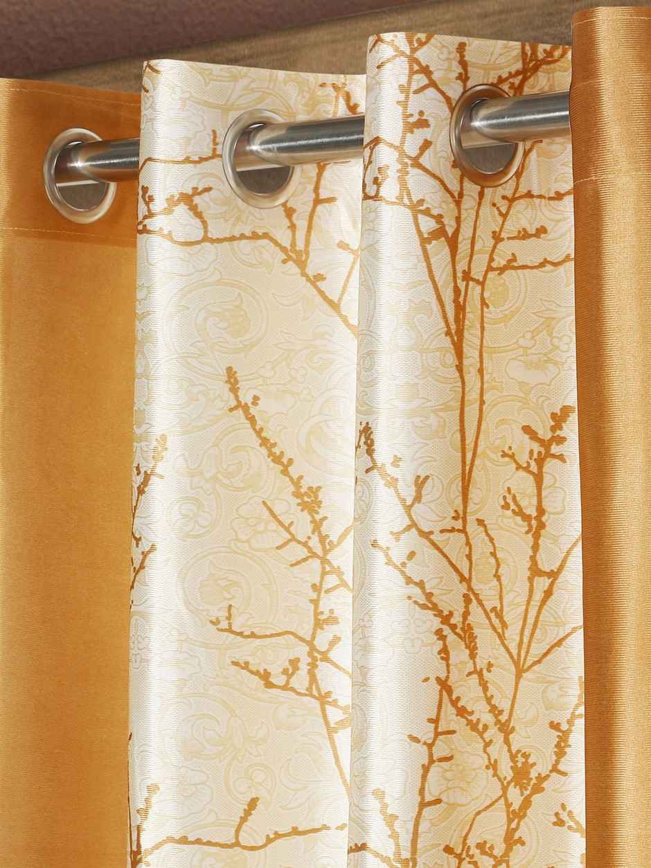 Home Sizzler Branch Bliss Grommet Eyelet Polyester Door Curtains 7 Feet Gold