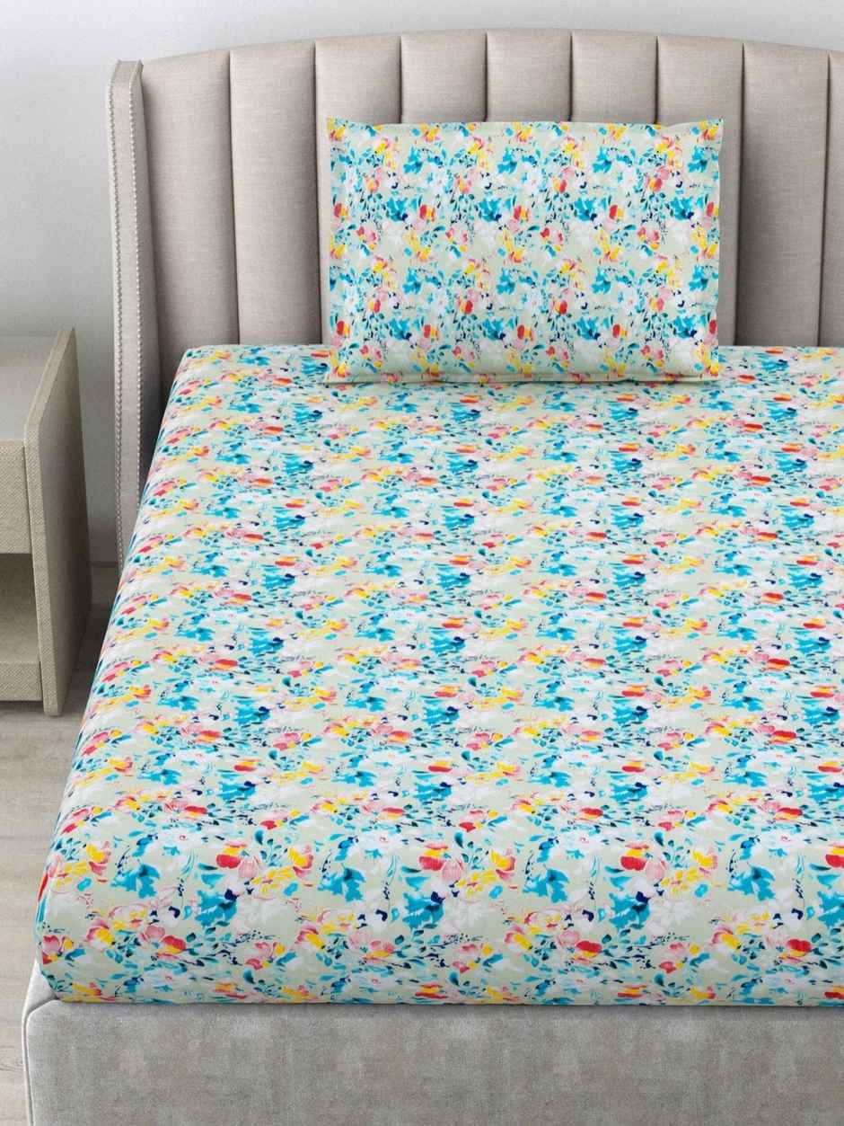 Bombay Dyeing Dream Lover 104 TC 100% Cotton Blue Single Size Bedsheet with 1 Pillow Cover