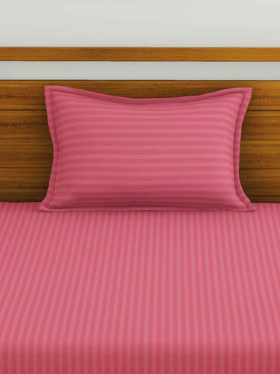 BIANCA Super Soft 100% Egyptian Cotton Satin Stripe Single Bedsheet with Pillow Cover | Coral