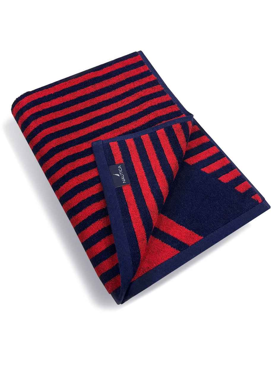 Nautica Designer 100% Cotton Beach & Bath Towel -1pc Bath Towel | voyage stripe-red-navy