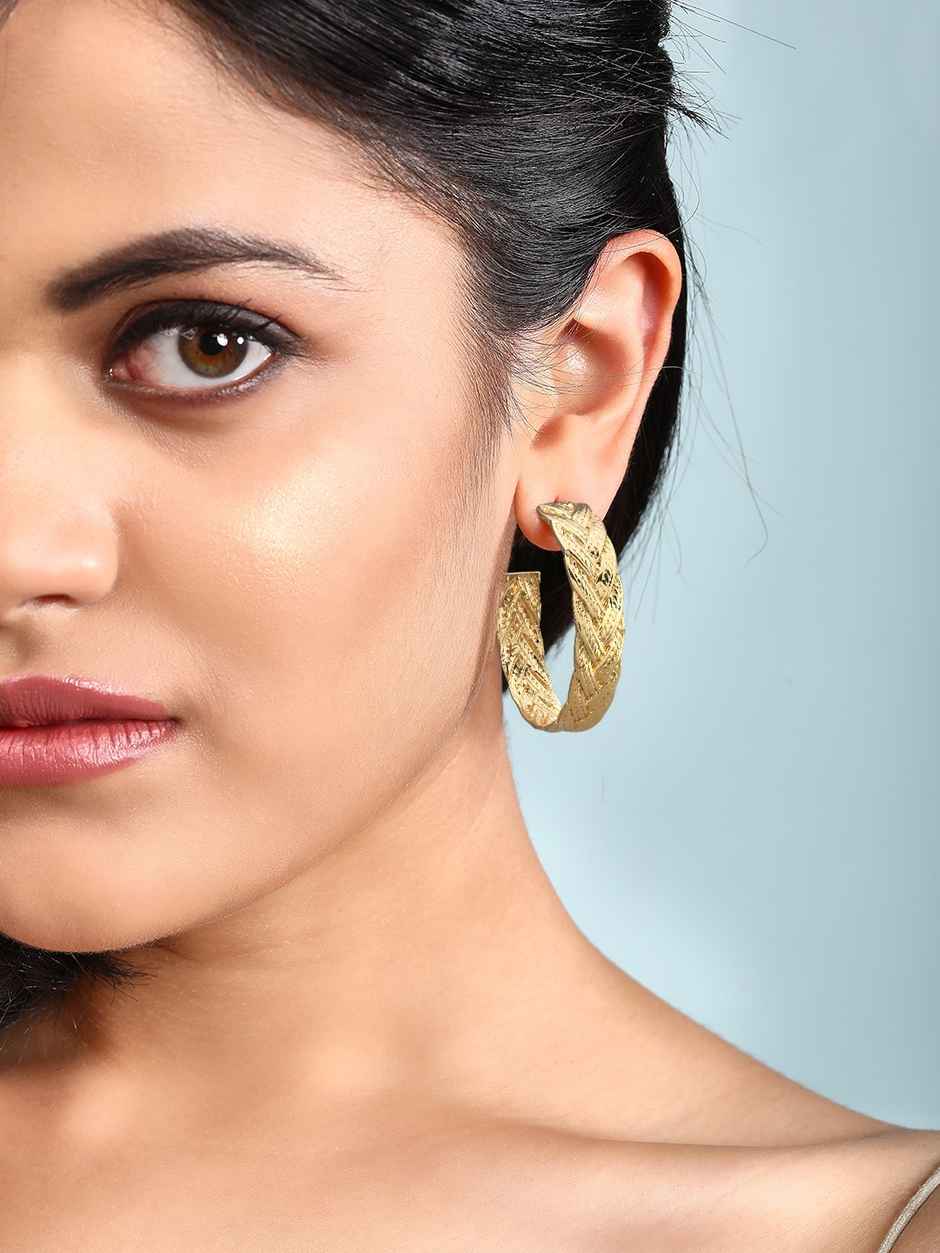 Rubans Gold-Toned Contemporary Half Hoop Earrings