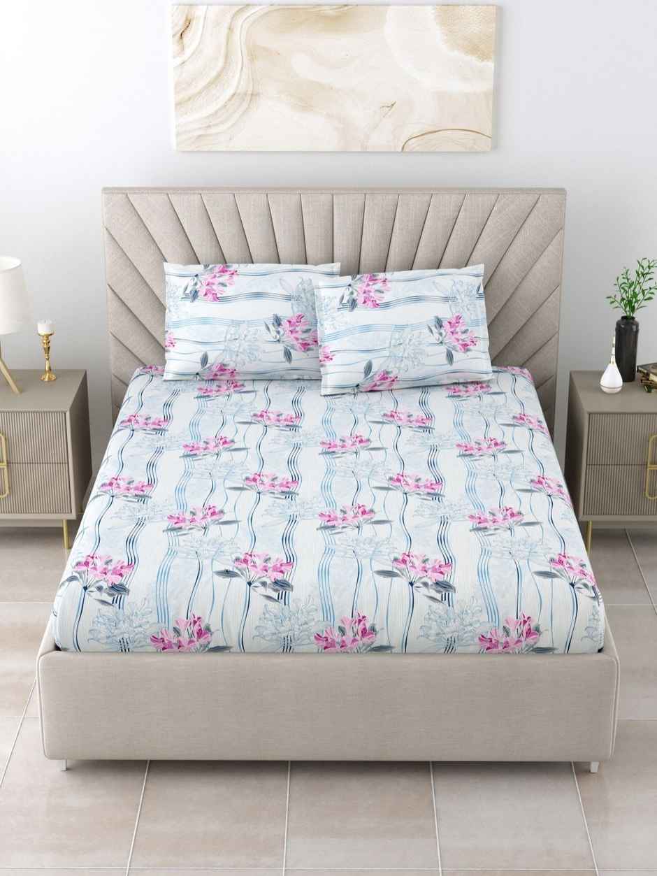 Bombay Dyeing Epigram 120 TC 100% Cotton Pink & Turquoise Blue Double Size Bedsheet-2 Pillow Covers