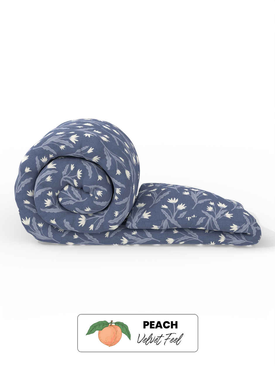 KOPA Super Soft Microfiber Comforter For All Weather | Coolmax Cotton Feel Floral | Navy