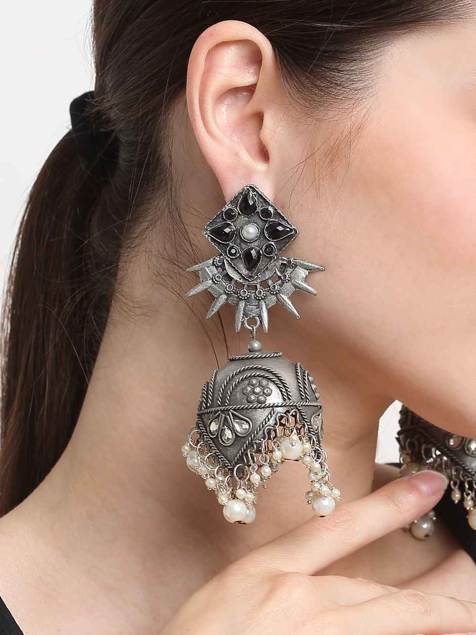 YouBella Celebrity Inspired Oxidised Silver Big Size Jhumki Earrings for Women (YBEAR - 33294)