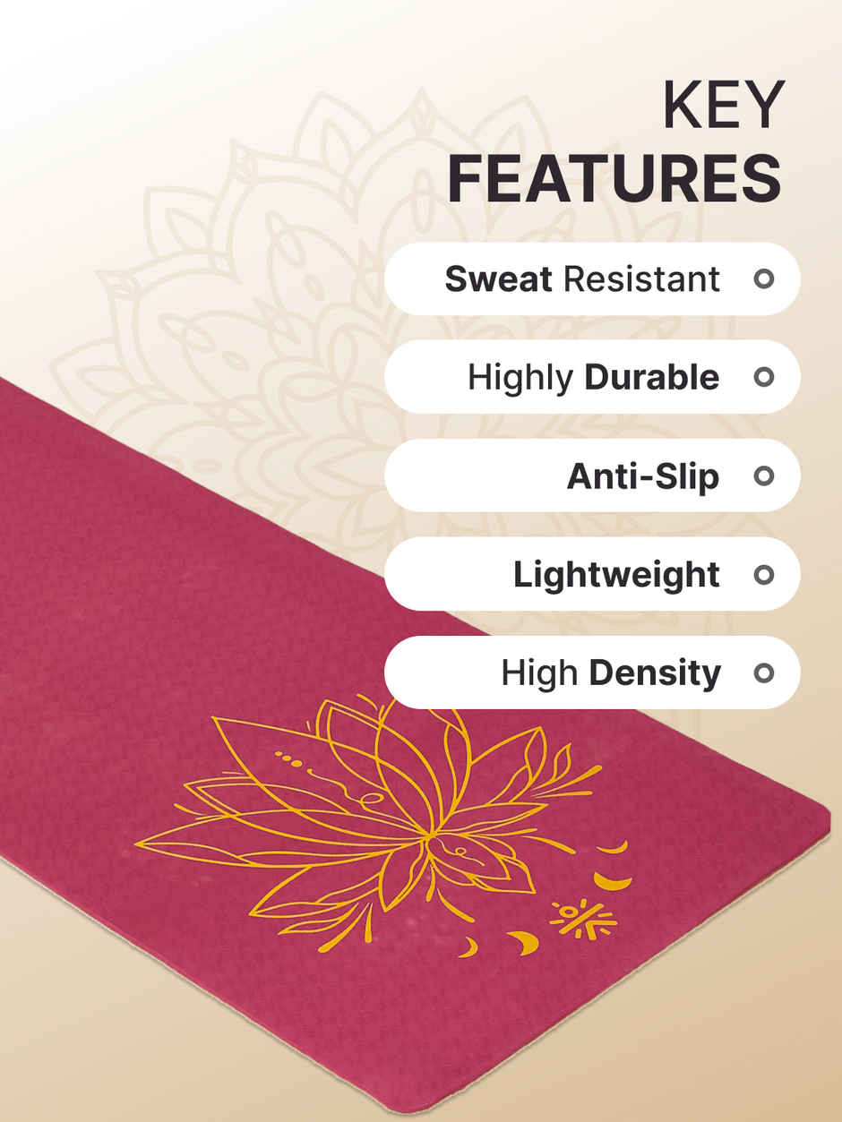 Cult Unisex TPE Yoga Mat | Lotus Print, With Bag & Strap | Purple - 6 mm