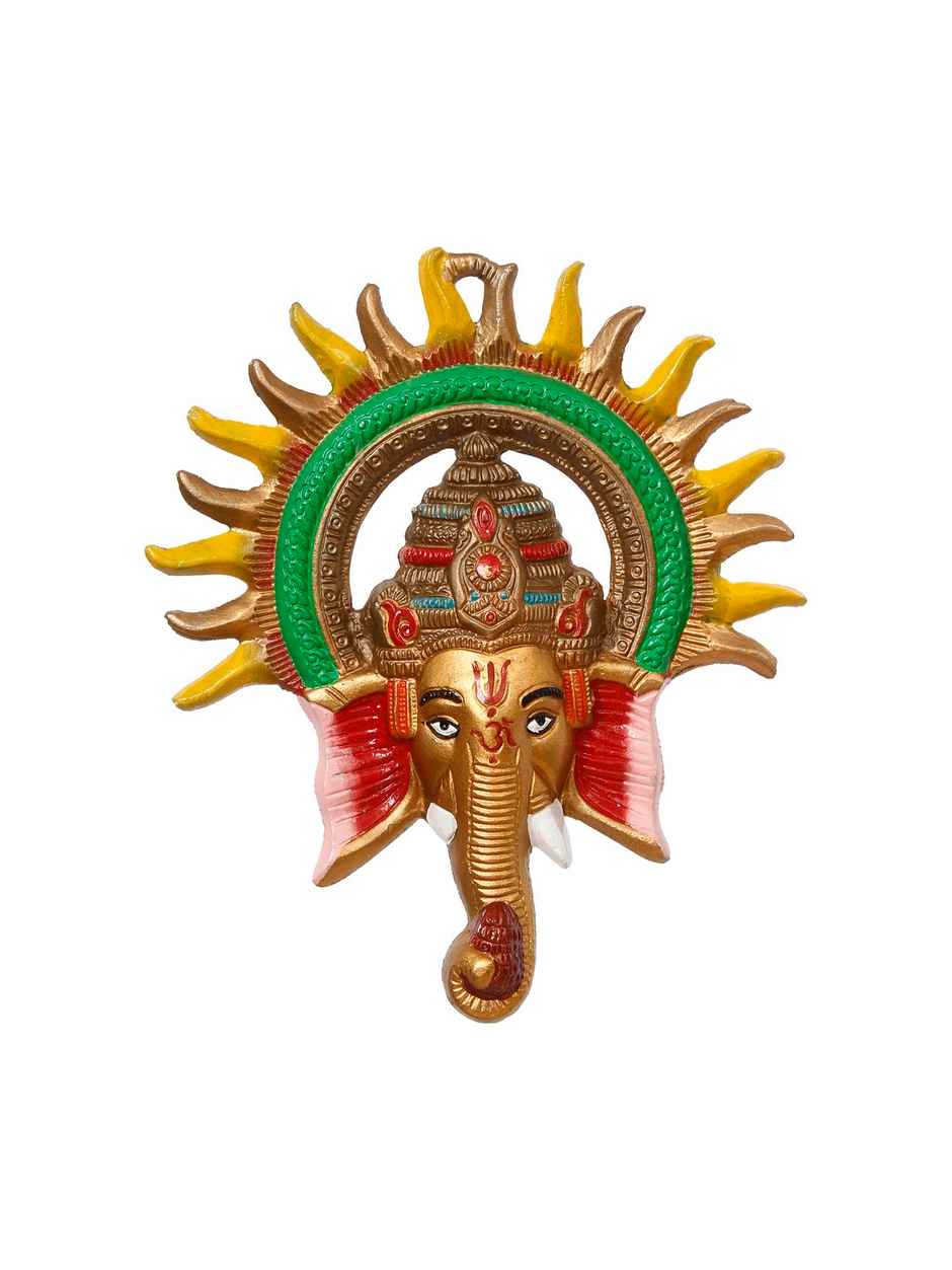 Colorful Lord Ganesha with Sun Decorative Metal Wall Hanging | Ecraftindia