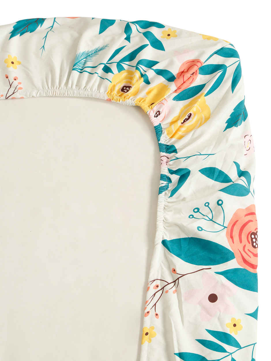 Status Imperial Corner Fitted Bedsheet | Coral Bloom & Teal | 198 x 182 cm