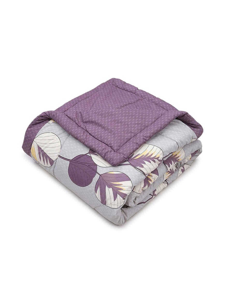 STATUS Reversible Floral Printed Comforter | Grey Lilac - 215 cm x 220 cm