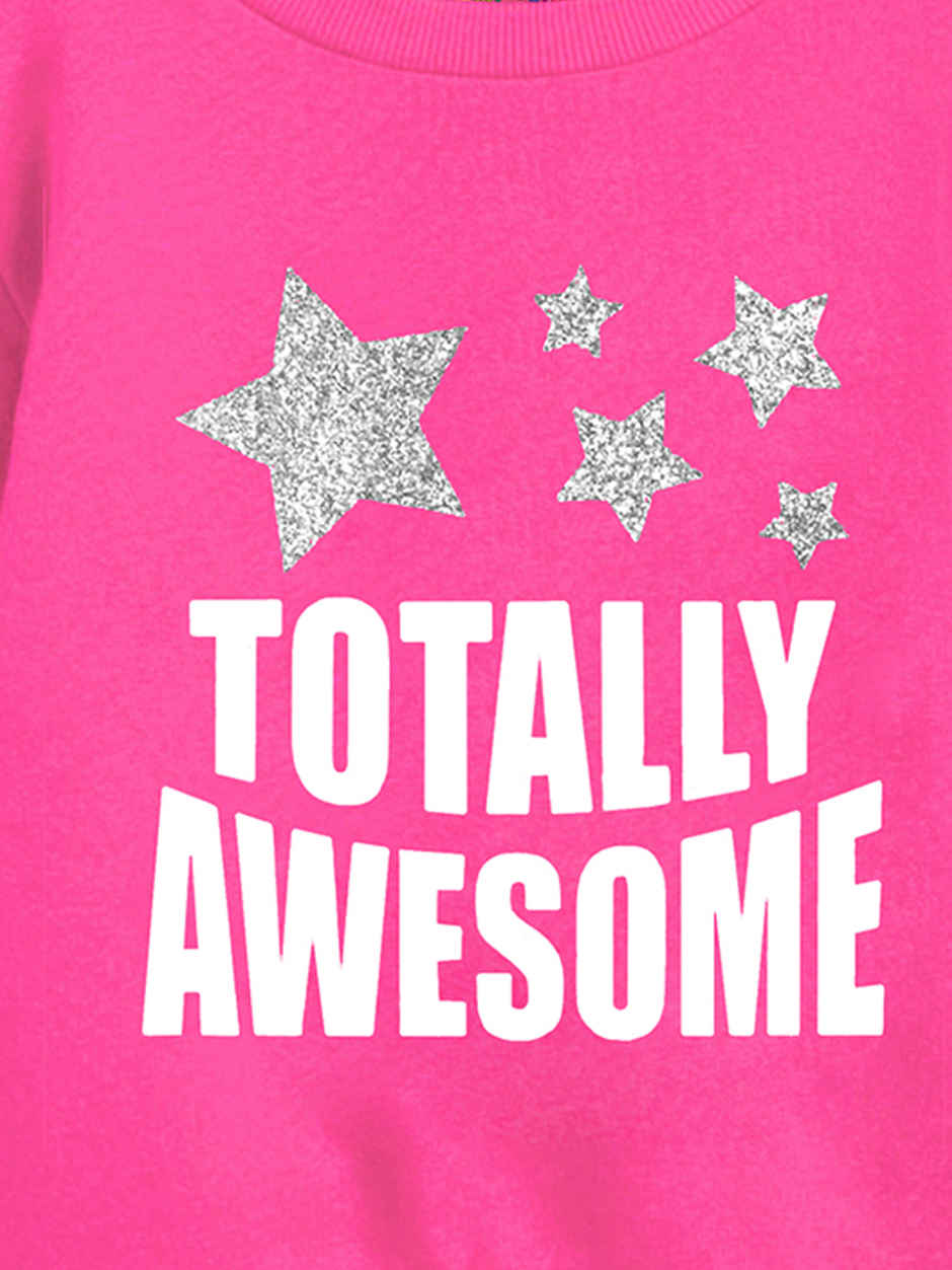 Trampoline Girls Totally Awesome Fleece Sweatshirt with Star Print | Pink | 5-6 Years