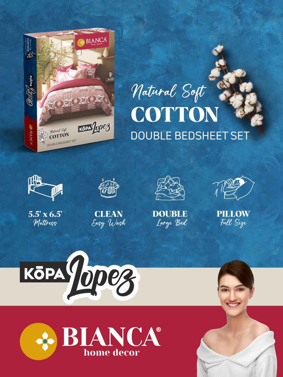 KOPA Extra Smooth Cotton Double Bedsheet With 2 Pillow Covers | Lopez Abstract | Pink